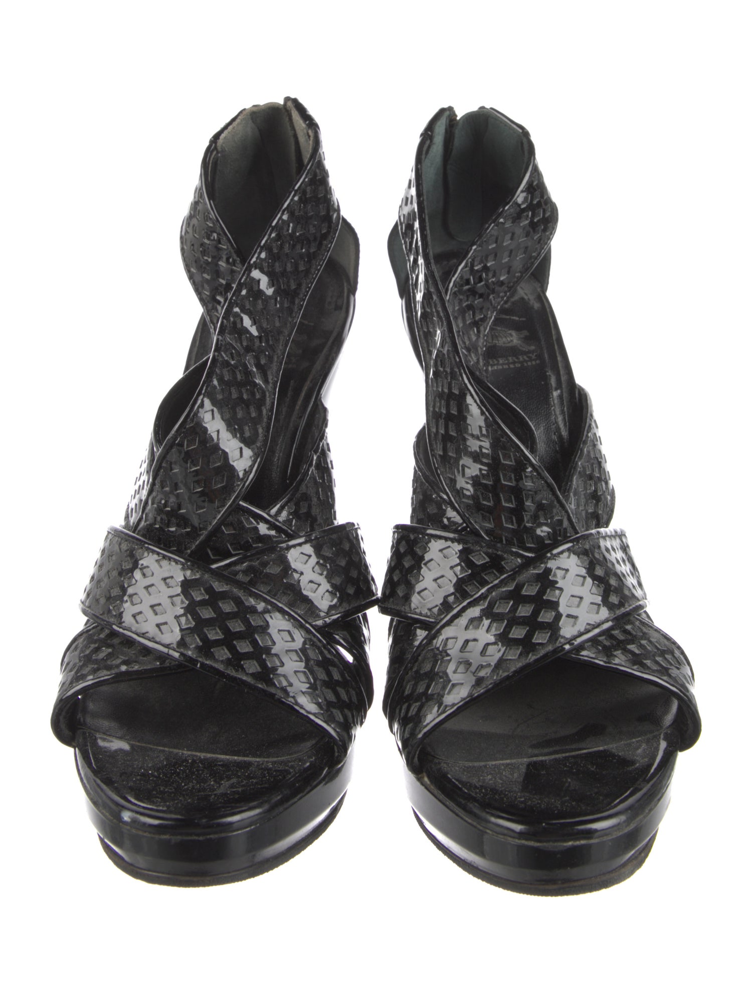 Burberry Patent Leather Lasercut Accents Slingback Pumps